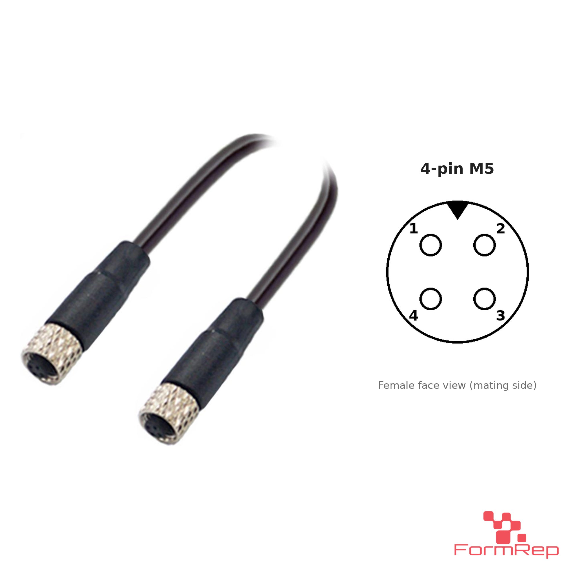 M5 Female to Female Straight Cable, 4-pin, with pin layout M5 Female to Female Straight Cable, 4-pin, with pin layout