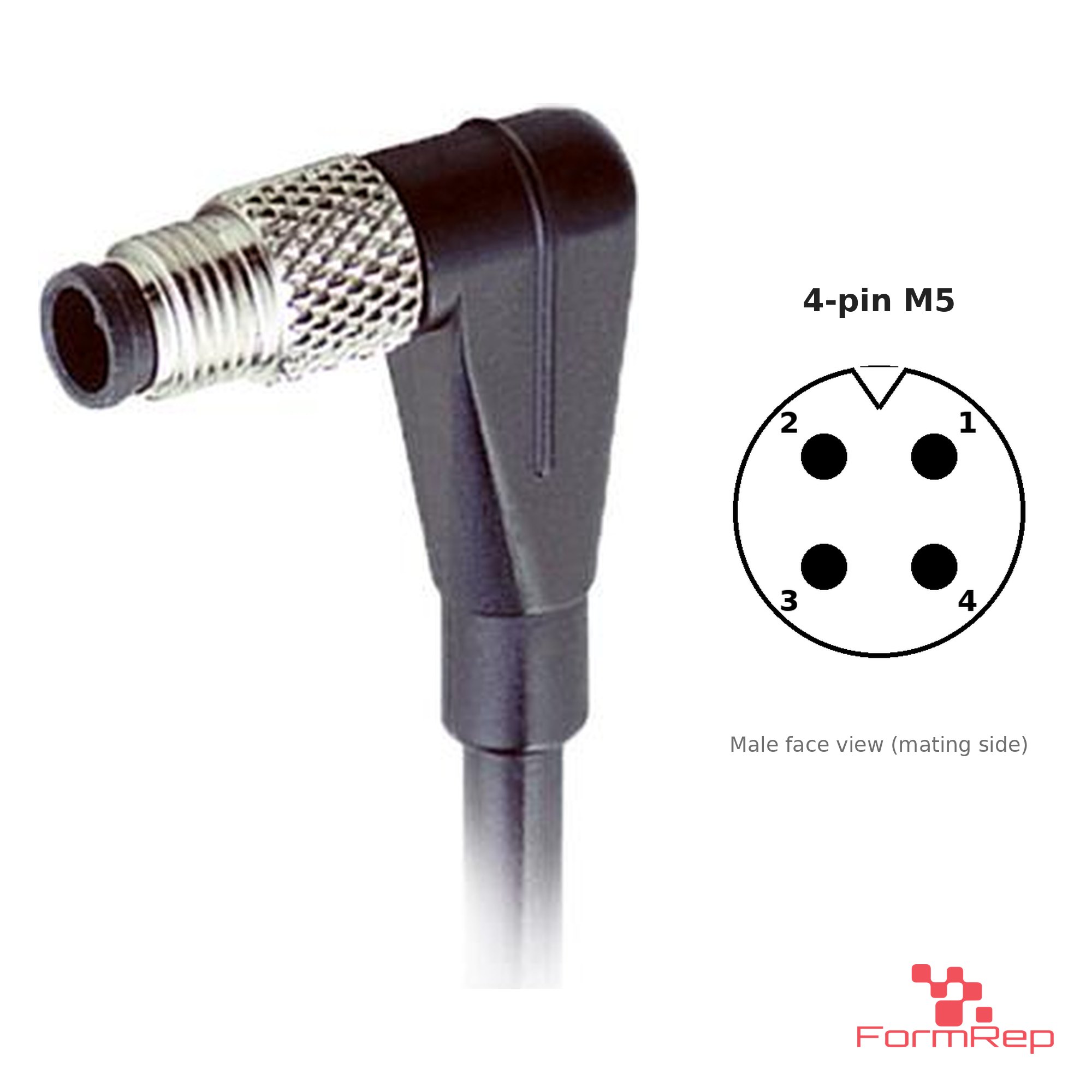 M5 Male Right-Angle Molded Cable, Single-Ended, 4-pin, with pin layout