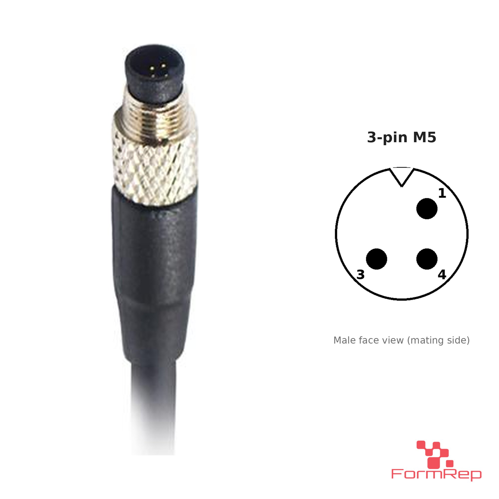 M5 Male Straight Molded Cable, Single-Ended, 3-pin, with pin layout M5 Male Straight Molded Cable, Single-Ended, 3-pin, with pin layout