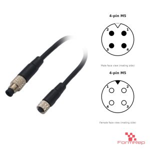 M5 Male to Female Straight Extension Cable, 4-pin, with pin layout