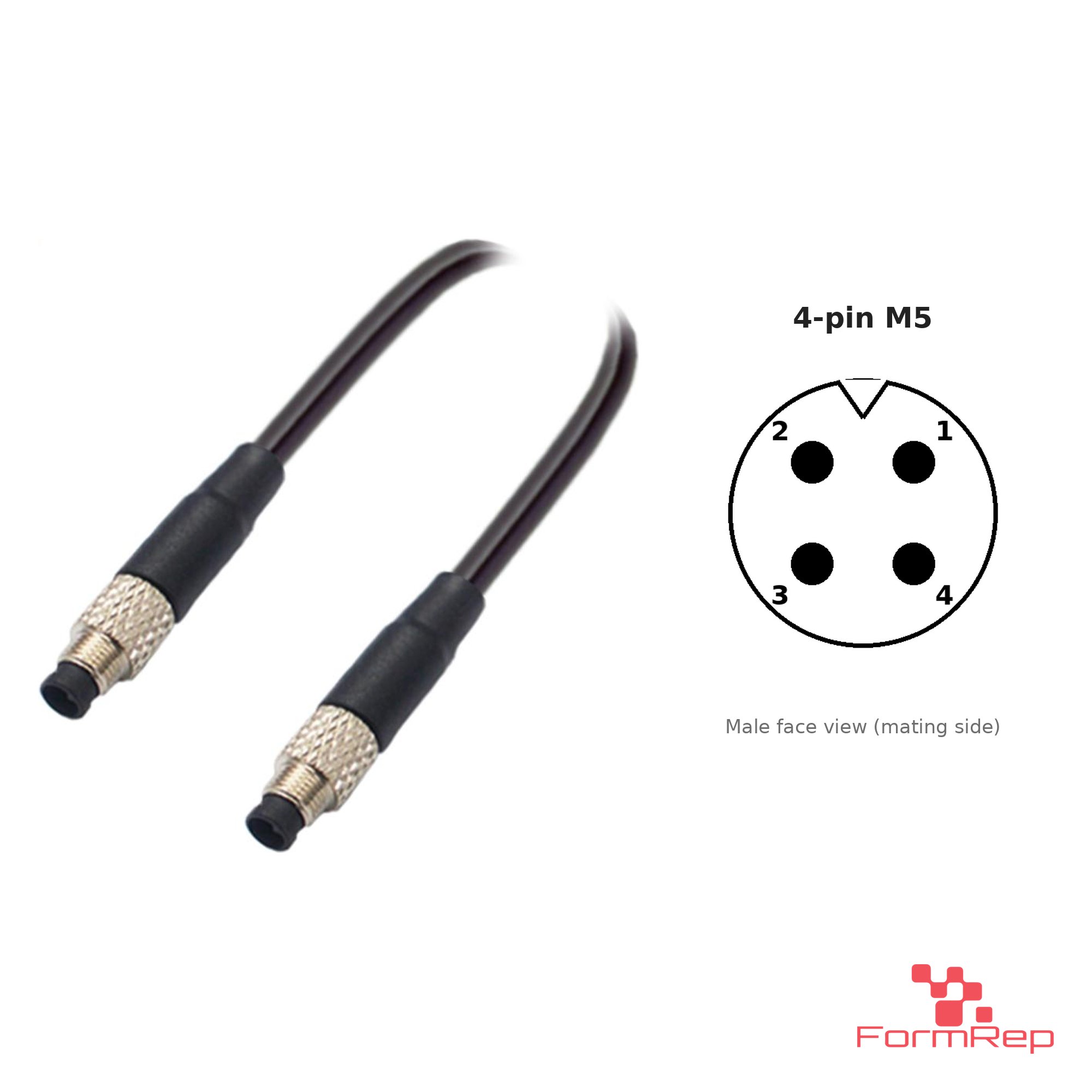 M5 Male to Male Straight Cable, 4-pin, with pin layout M5 Male to Male Straight Cable, 4-pin, with pin layout