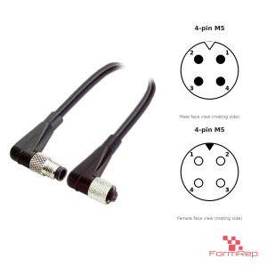 M5 Male Right-Angle to Female Straight Cable, 4-pin, with pin layout