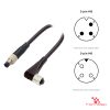 M5 Male Straight to Female Right-Angle Cable, 3-pin, with pin layout