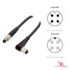 M5 Male Straight to Female Right-Angle Cable, 4-pin, with pin layout