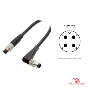 M5 Male Straight to Male Right-Angle Cable, 4-pin, with pin layout
