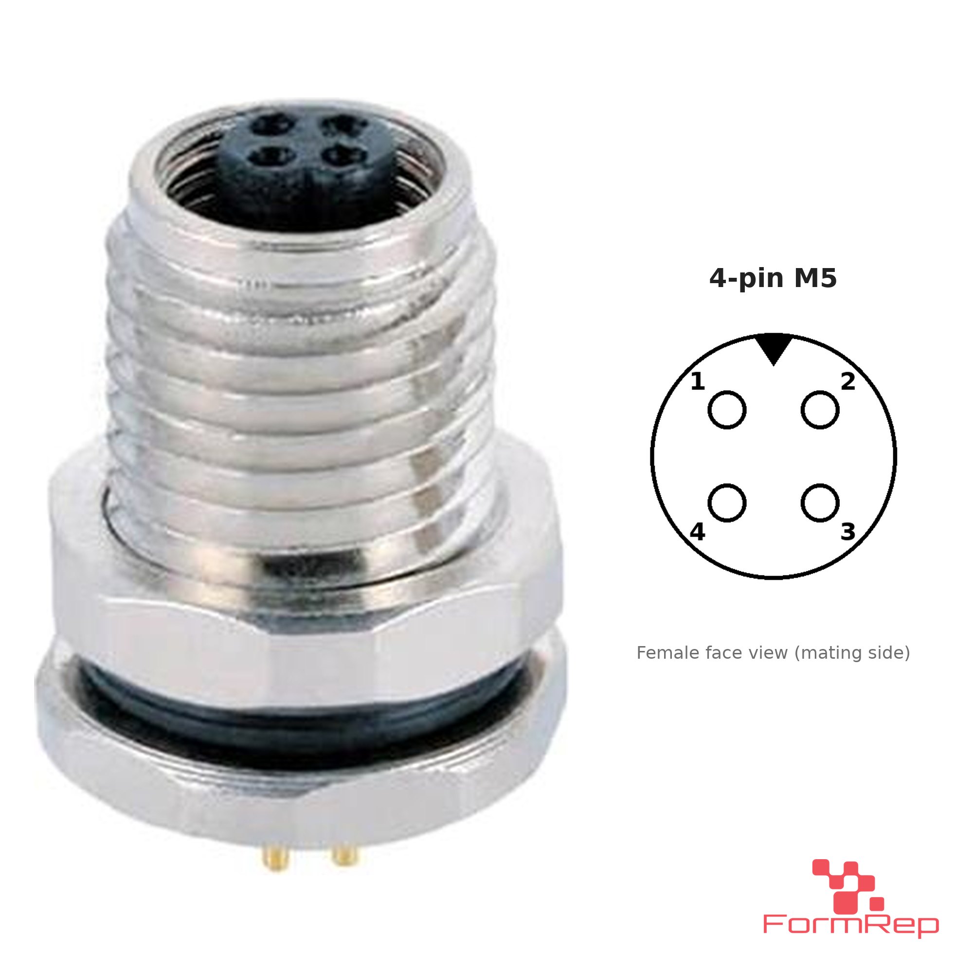 M5 Panel-Mount Receptacle, Solder Cups, female straight, front mount, 4-pin M5 Panel-Mount Receptacle, Solder Cups, female straight, front mount, 4-pin