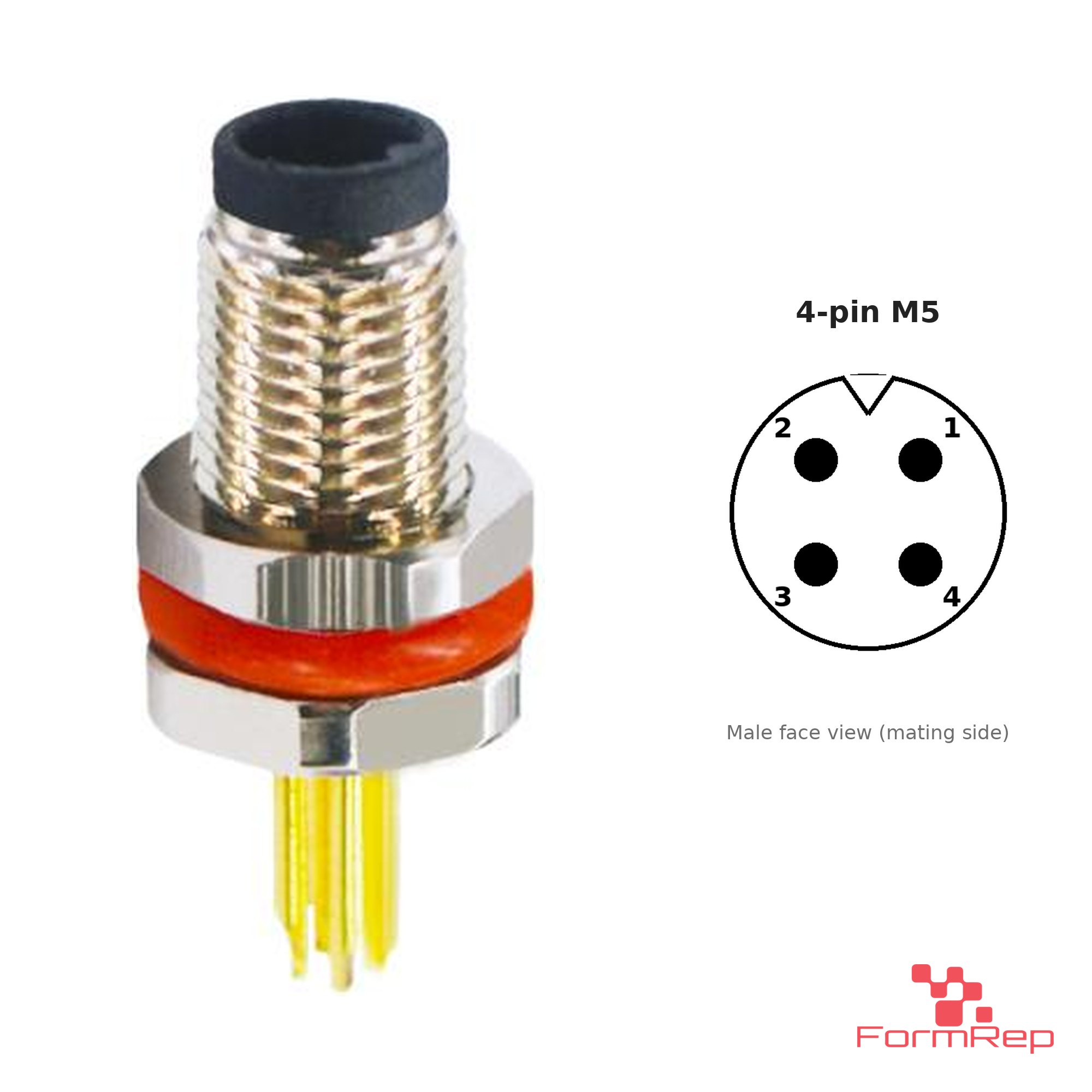 M5 Panel-Mount Receptacle, Solder Cups, male straight, front mount, 4-pin M5 Panel-Mount Receptacle, Solder Cups, male straight, front mount, 4-pin