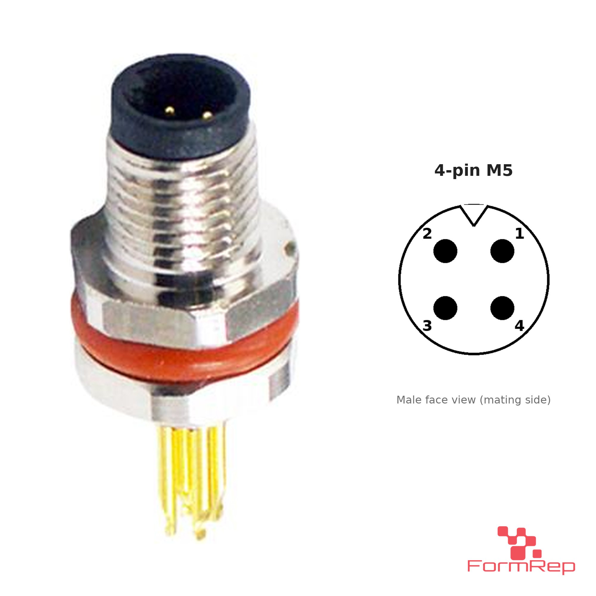 M5 Panel-Mount Receptacle, Solder Cups, male straight, rear mount, 4-pin M5 Panel-Mount Receptacle, Solder Cups, male straight, rear mount, 4-pin
