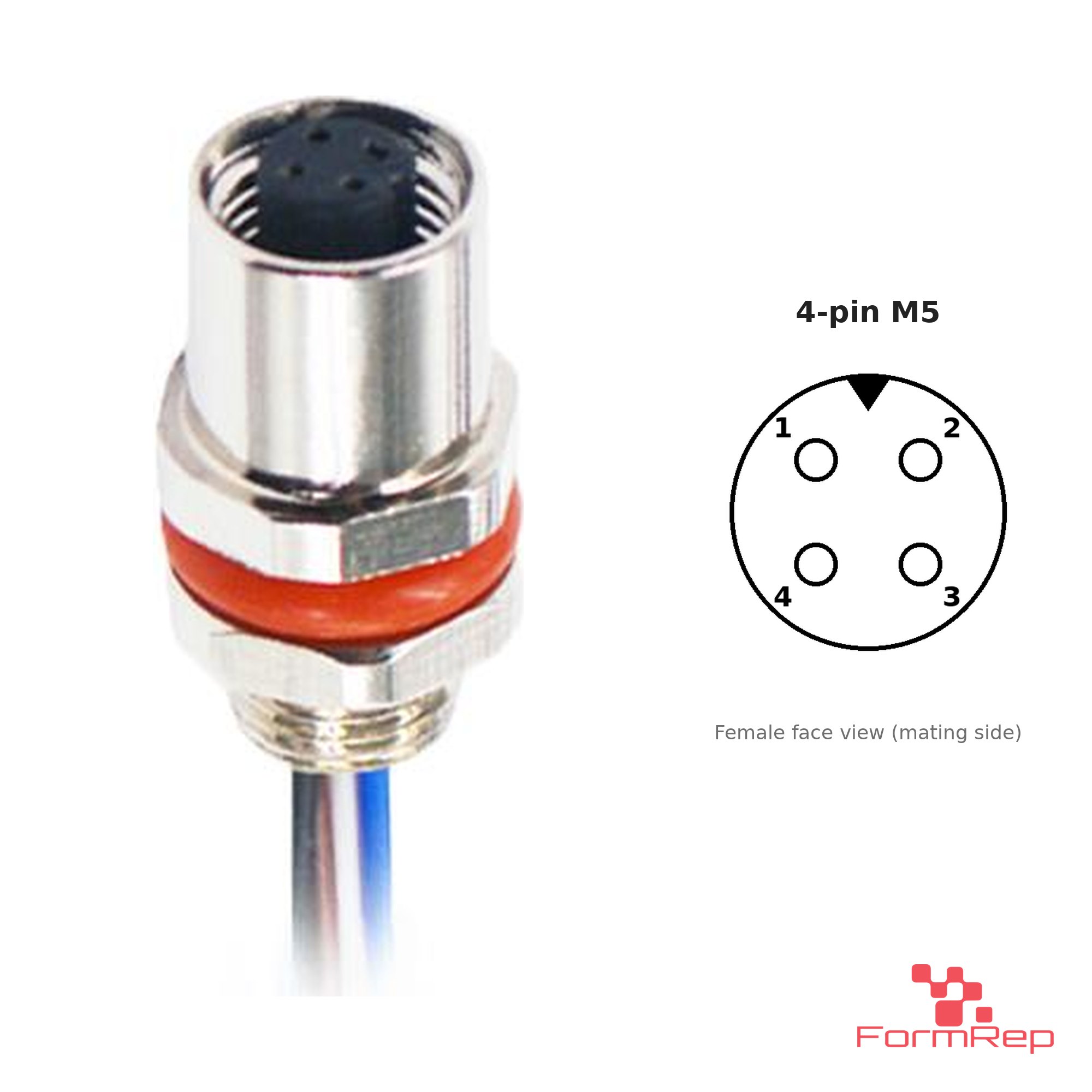 M5 Panel-Mount Receptacle, Pre-Wired Leads, female straight, rear mount, 4-pin M5 Panel-Mount Receptacle, Pre-Wired Leads, female straight, rear mount, 4-pin