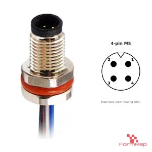 M5 Panel-Mount Receptacle, Pre-Wired Leads, male straight, front mount, 4-pin