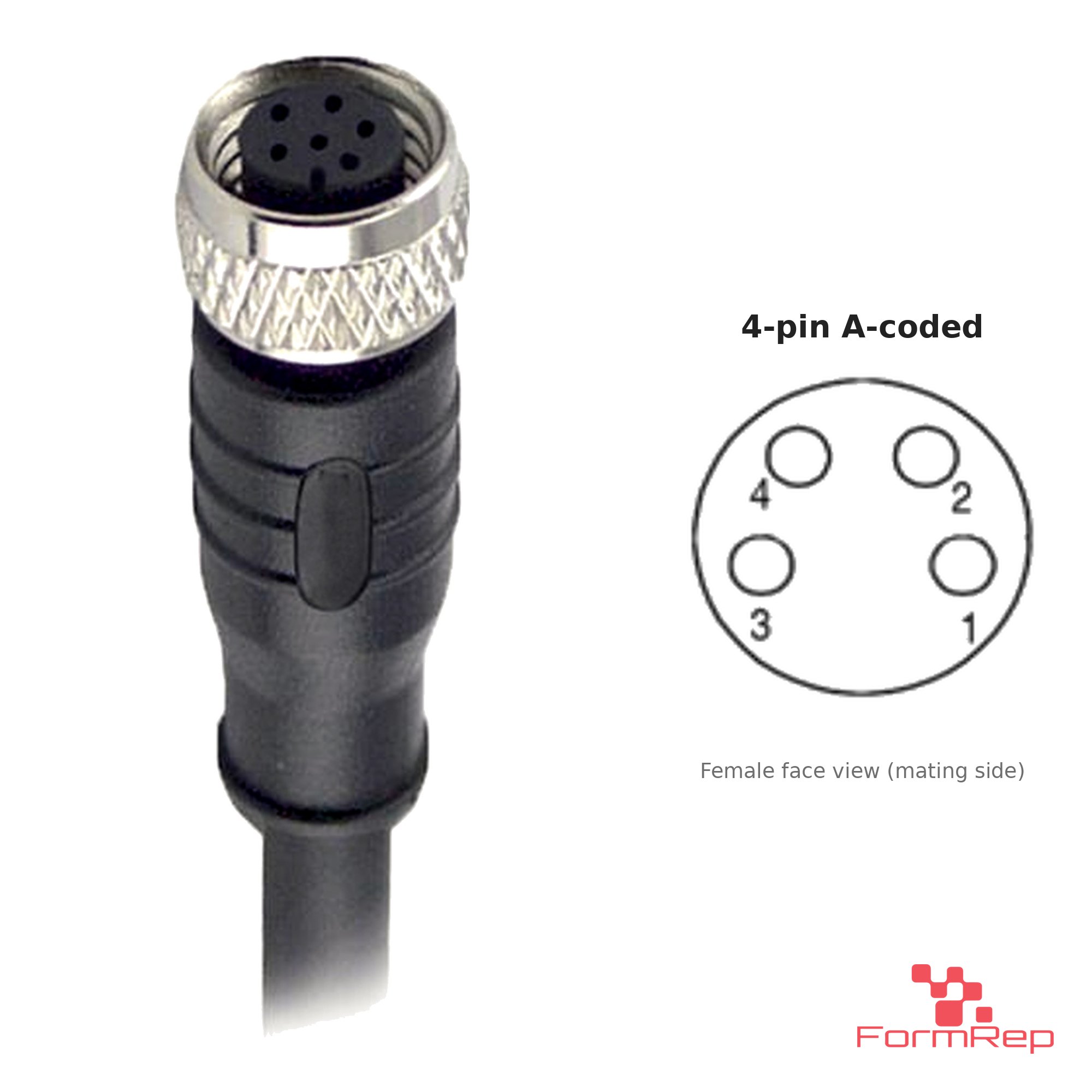 M8 Female Straight Molded Cable, Single-Ended, 4-pin A-coded M8 Female Straight Molded Cable, Single-Ended, 4-pin A-coded