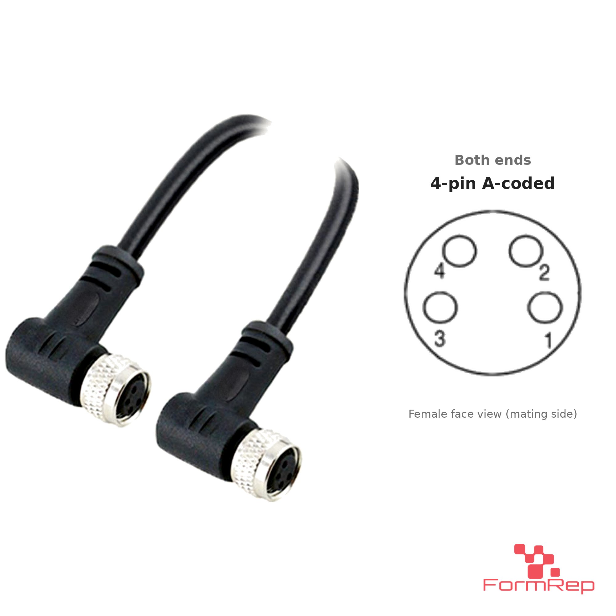 M8 Female to Female Right-Angle Cable, 4-pin A-coded M8 Female to Female Right-Angle Cable, 4-pin A-coded