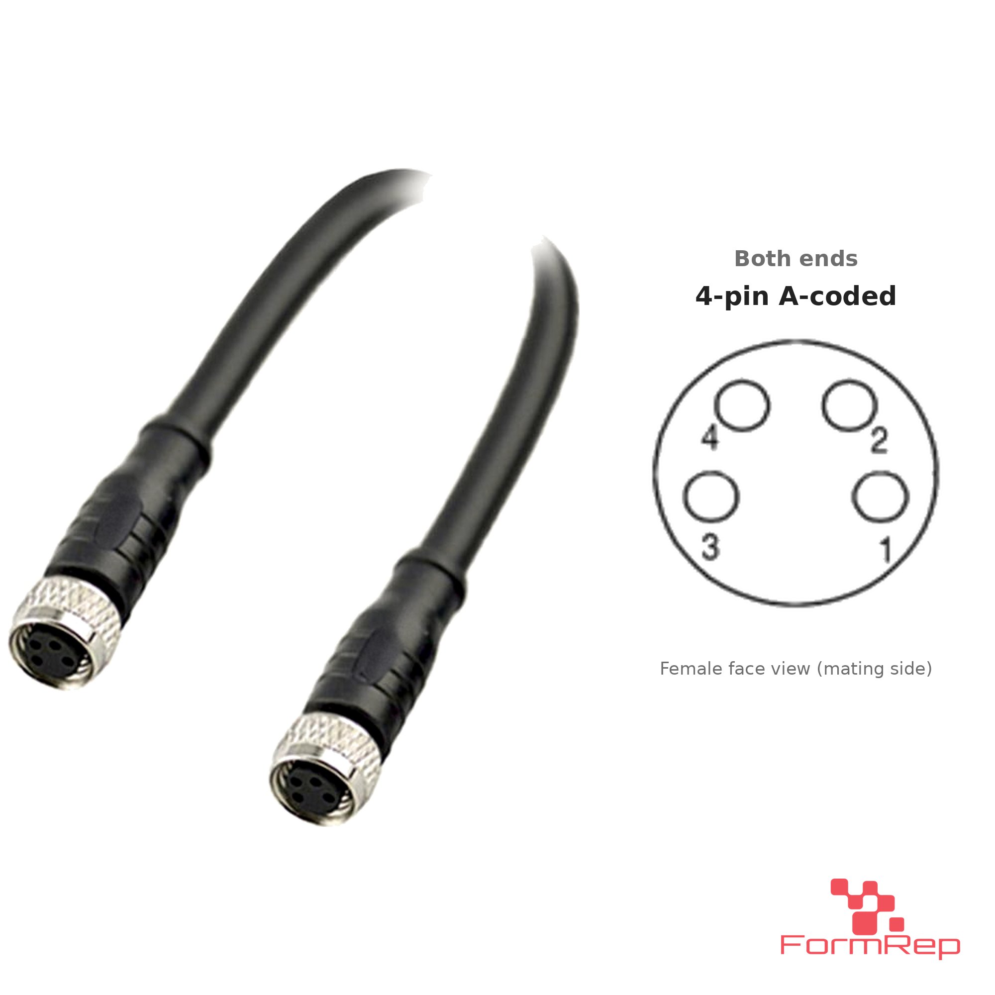 M8 Female to Female Straight Cable, 4-pin A-coded