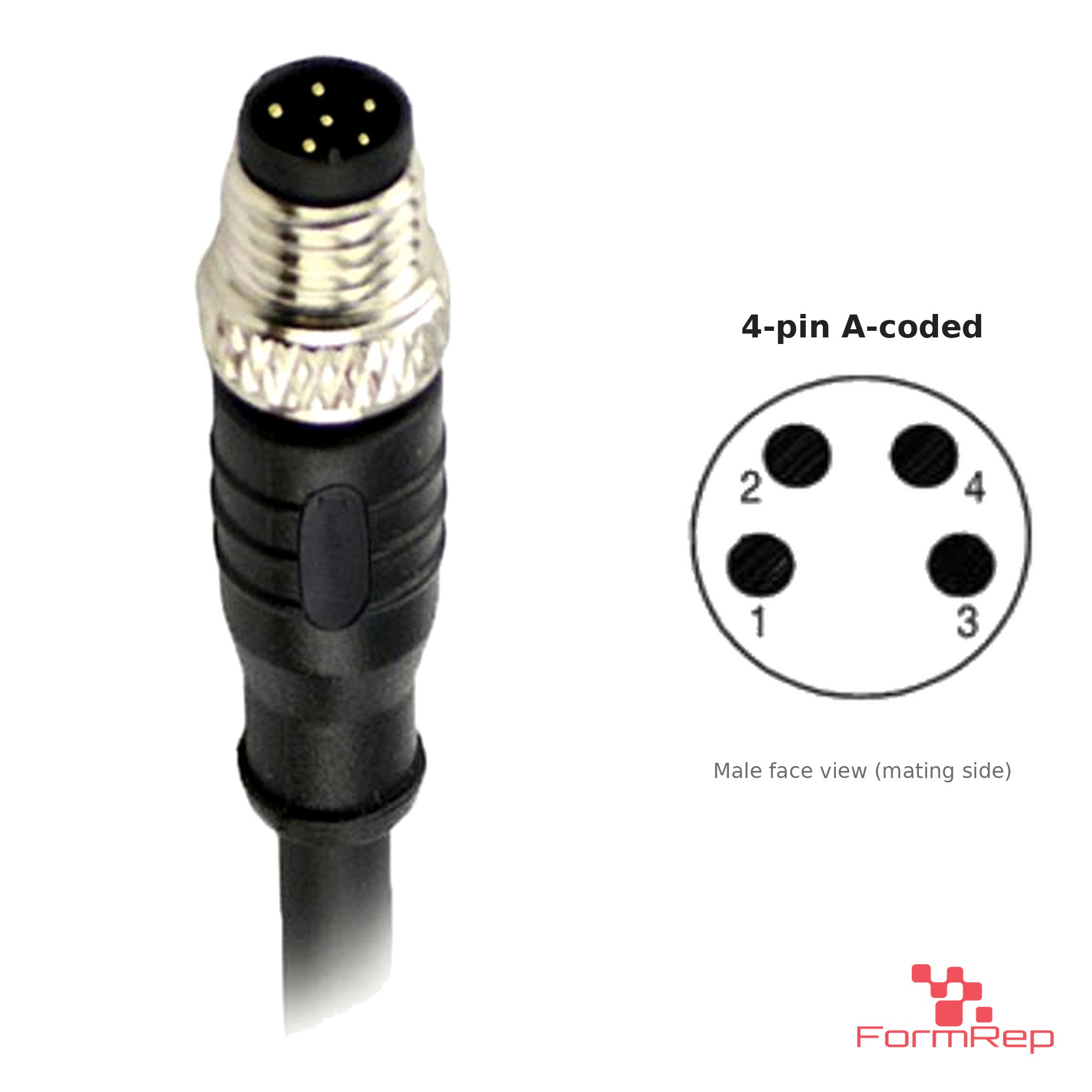 M8 Male Straight Molded Cable, Single-Ended, 4-pin A-coded