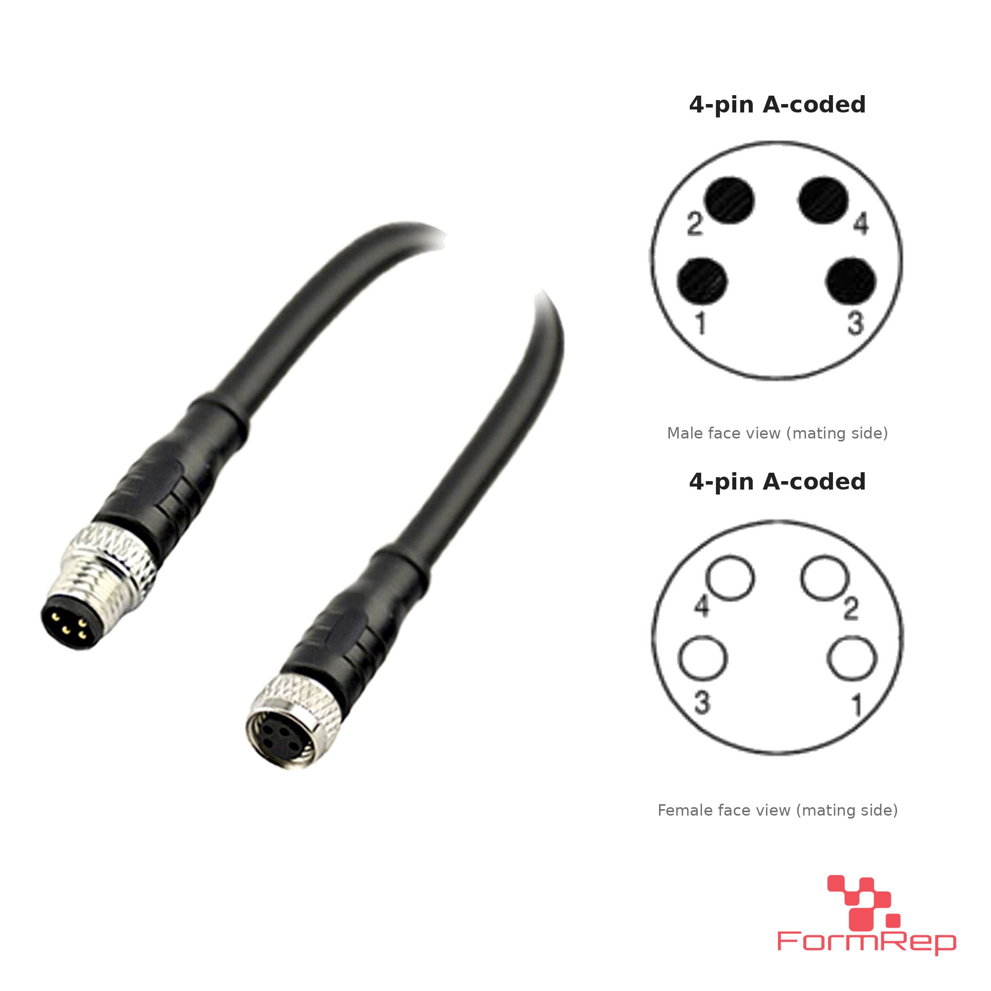 M8 Male to Female Straight Extension Cable, 4-pin A-coded M8 Male to Female Straight Extension Cable, 4-pin A-coded