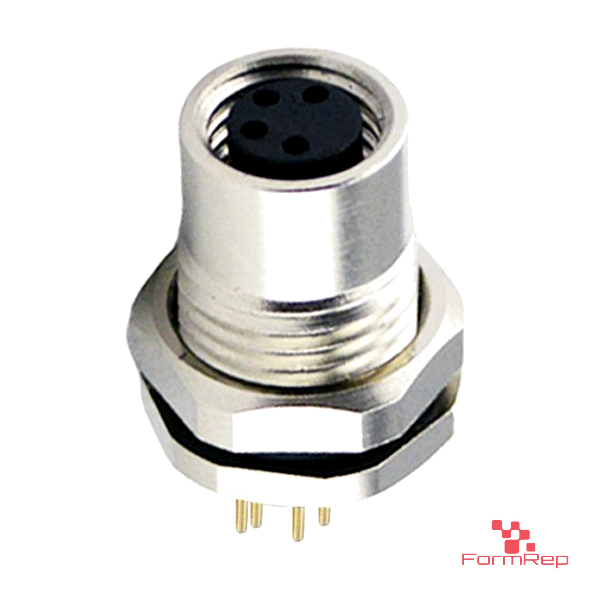 M8 Panel-Mount Receptacle, PCB Pins, female straight, front mount M8 Panel-Mount Receptacle, PCB Pins, female straight, front mount