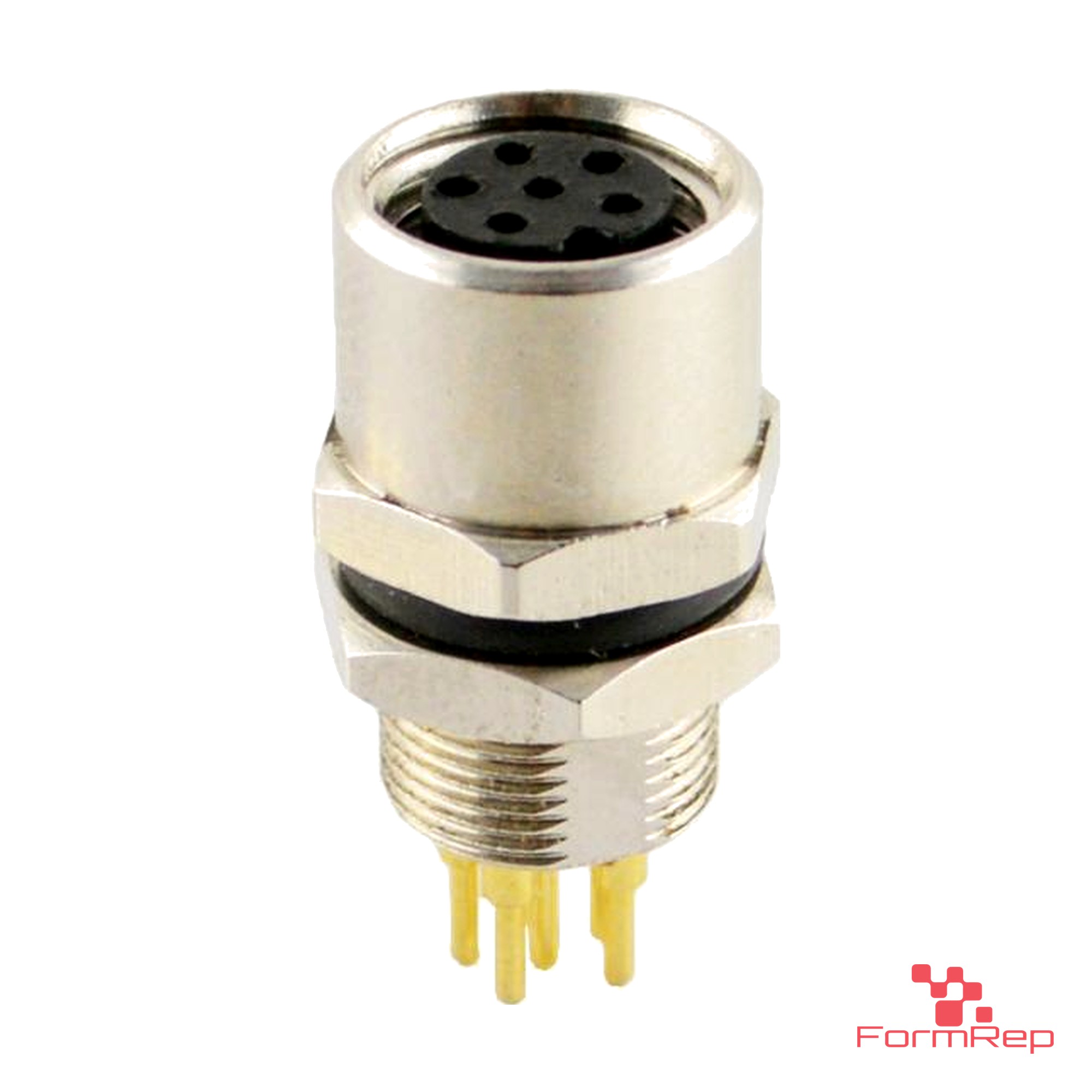 M8 Panel-Mount Receptacle, PCB Pins, female straight, rear mount M8 Panel-Mount Receptacle, PCB Pins, female straight, rear mount
