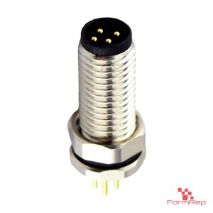 M8 Panel-Mount Receptacle, PCB Pins, male straight, front mount