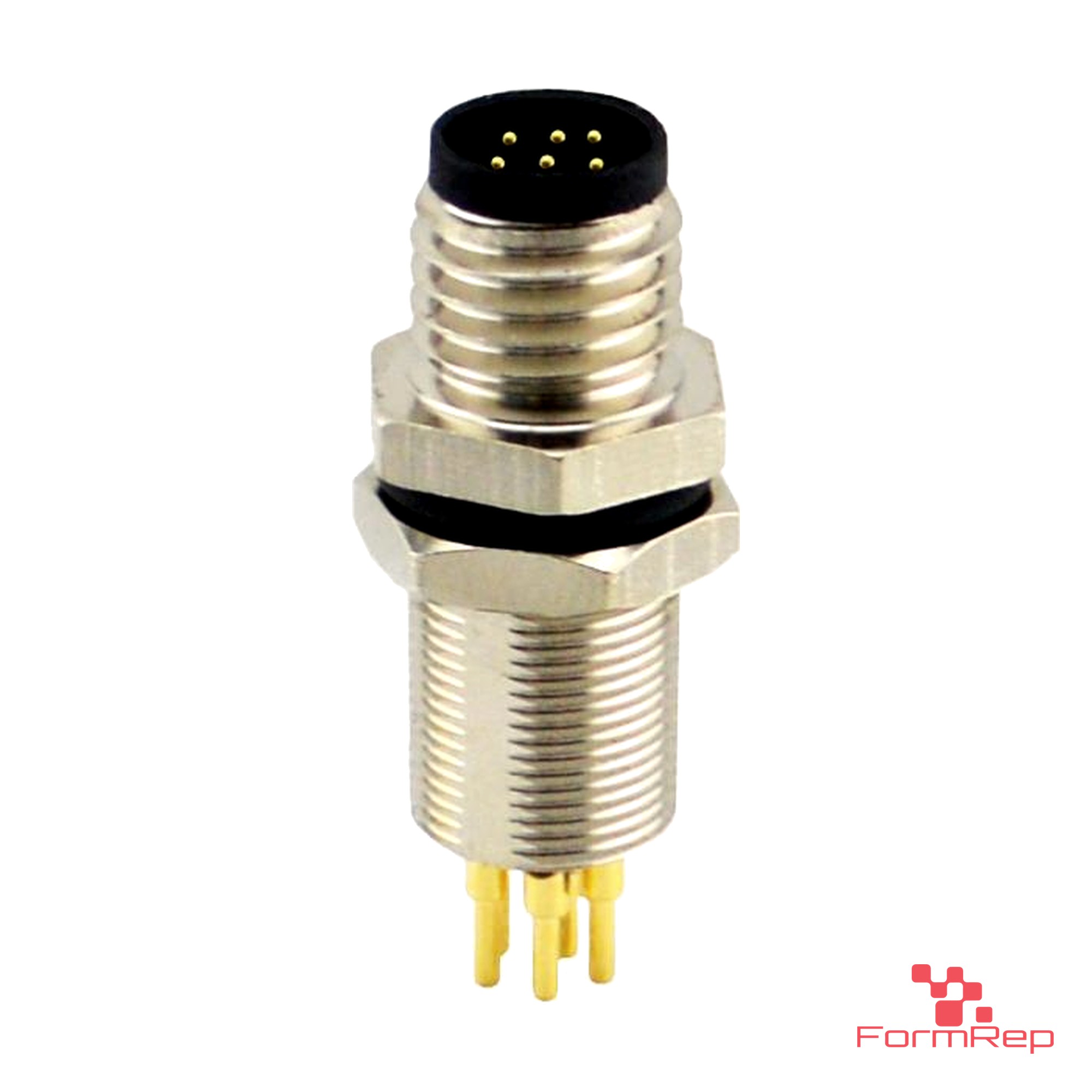 M8 Panel-Mount Receptacle, PCB Pins, male straight, rear mount M8 Panel-Mount Receptacle, PCB Pins, male straight, rear mount