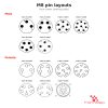 M8 Panel-Mount Receptacle, PCB Pins, pin layouts M8 Panel-Mount Receptacle, PCB Pins, pin layouts