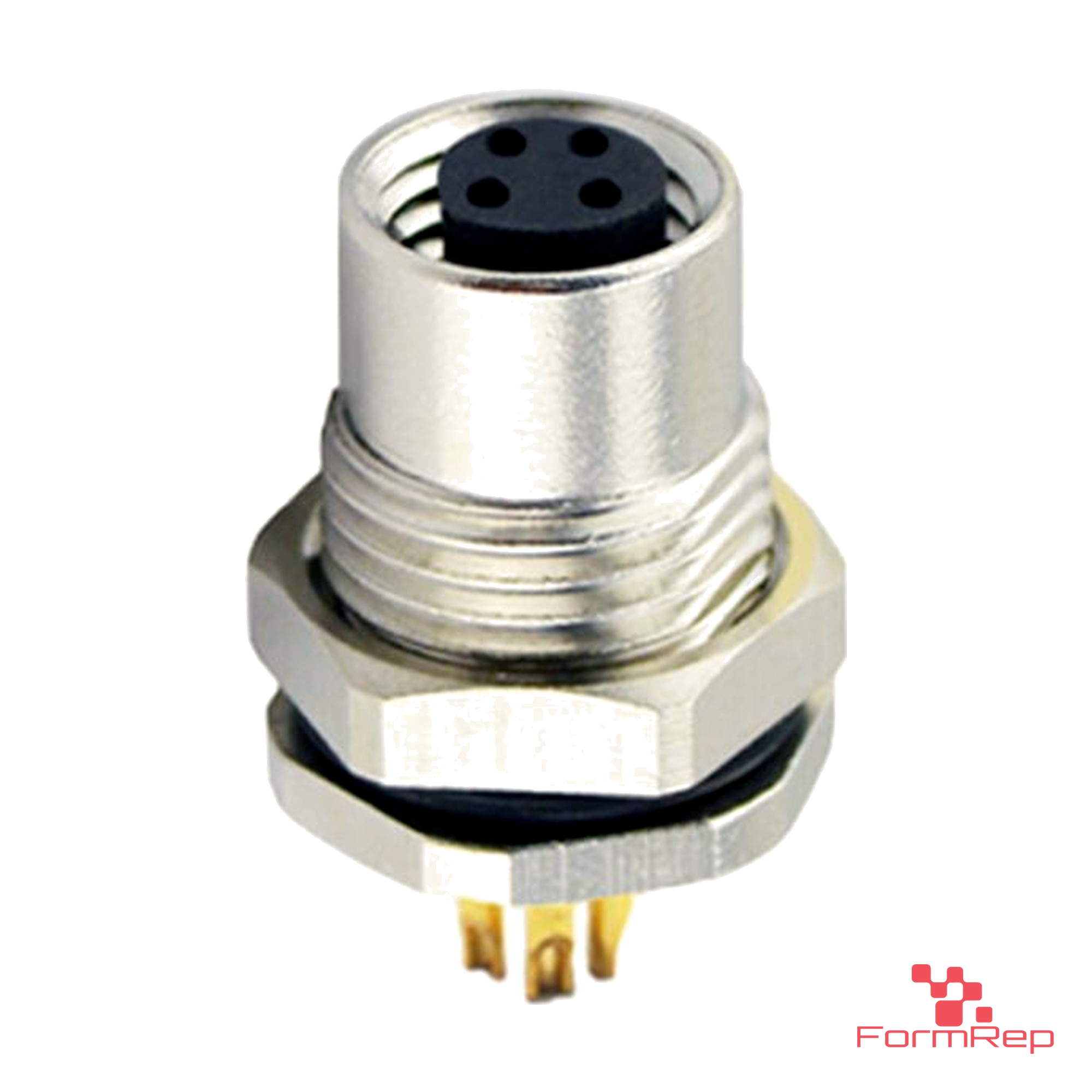 M8 Panel-Mount Receptacle, Solder Cups, female straight, front mount M8 Panel-Mount Receptacle, Solder Cups, female straight, front mount