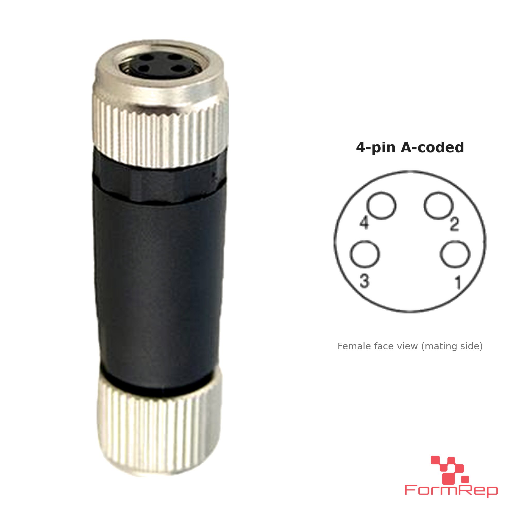 M8 A-Coded Field-Attachable Connector, Solder Termination, female straight, 4-pin A-coded M8 A-Coded Field-Attachable Connector, Solder Termination, female straight, 4-pin A-coded