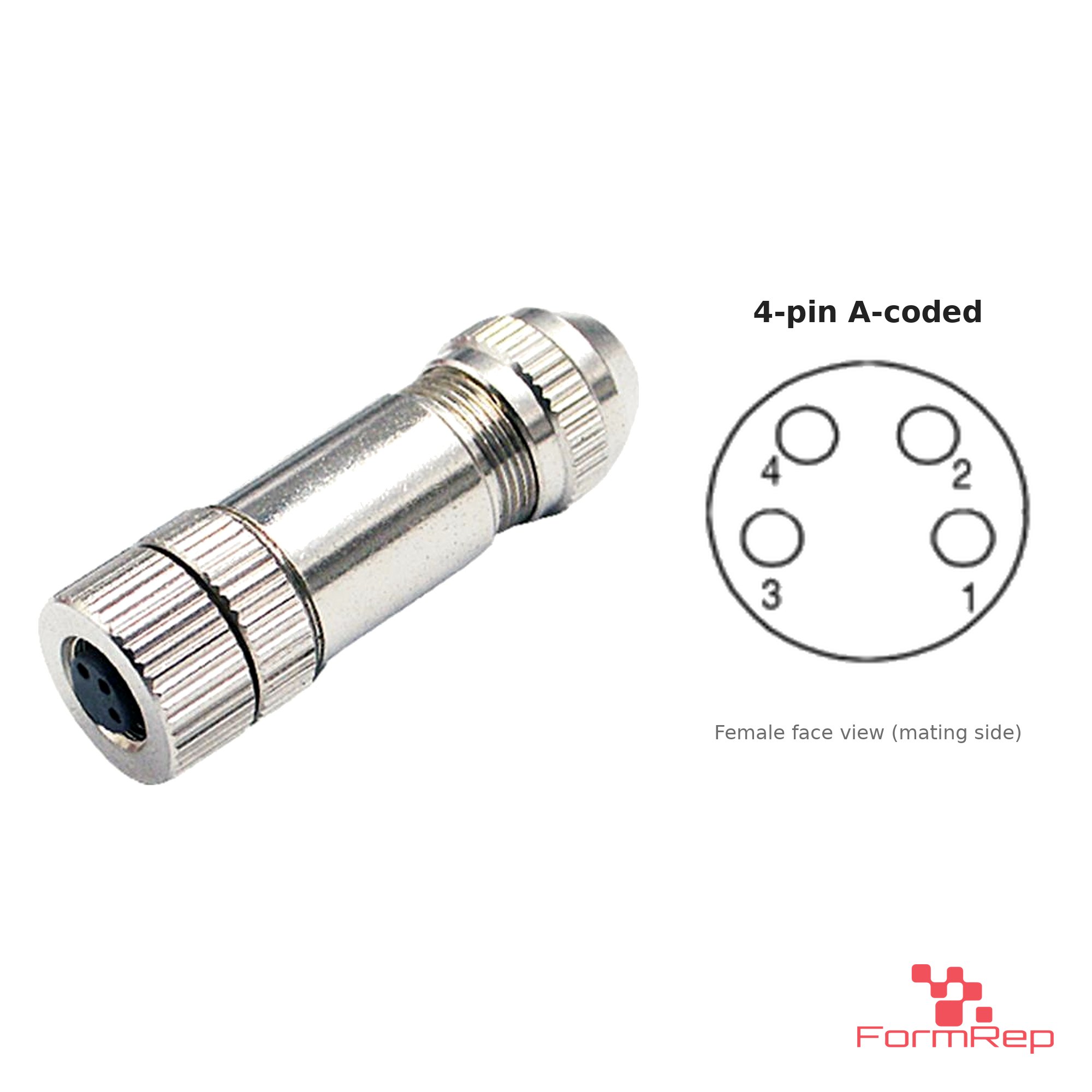 M8 A-Coded Field-Attachable Connector, Metal, Shielded, female straight, 4-pin A-coded M8 A-Coded Field-Attachable Connector, Metal, Shielded, female straight, 4-pin A-coded