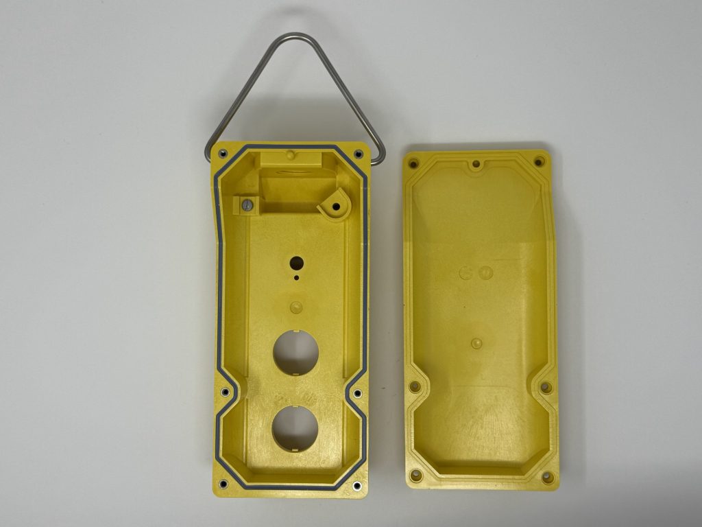 Open pendant enclosure showing the gasket and internal features