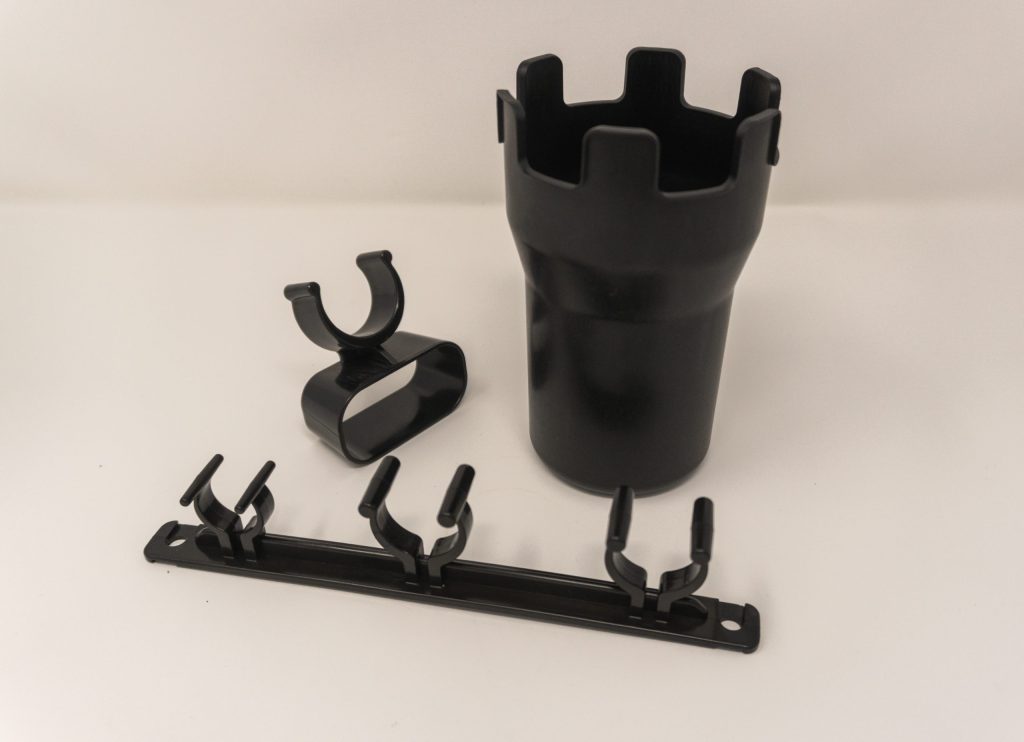 Black molded socket and hook rail
