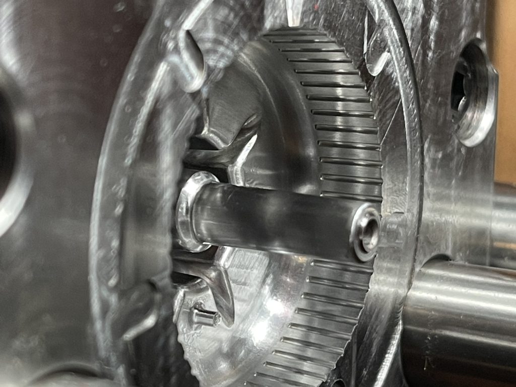 CNC machined aluminum part in the machine