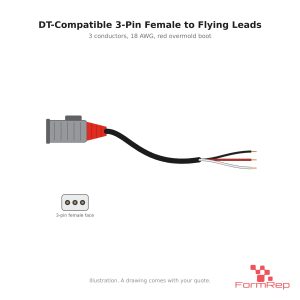Illustration of a DT-compatible 3-pin female cable to flying leads