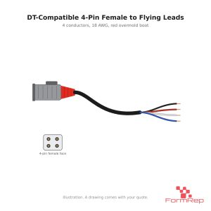 Illustration of a DT-compatible 4-pin female cable to flying leads