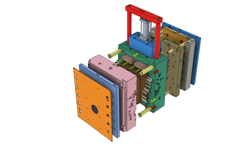 Injection mold design, exploded view
